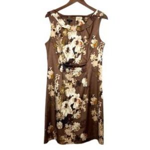 Talbots Dress Womens Brown Floral‎ Sheath Satin Sleeveless Size 3X Holiday